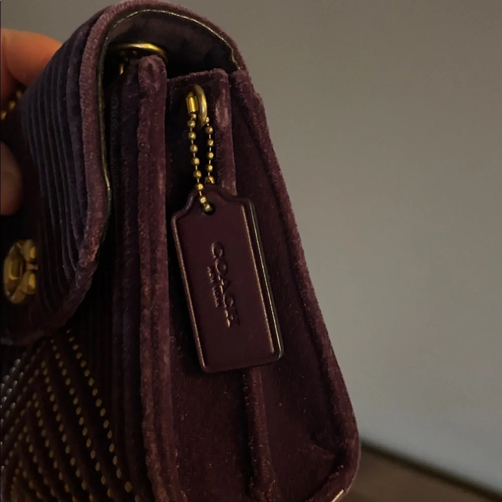Coach Purple Velvet Quilted Crossbody with Gold Chain - Picture 8 of 12